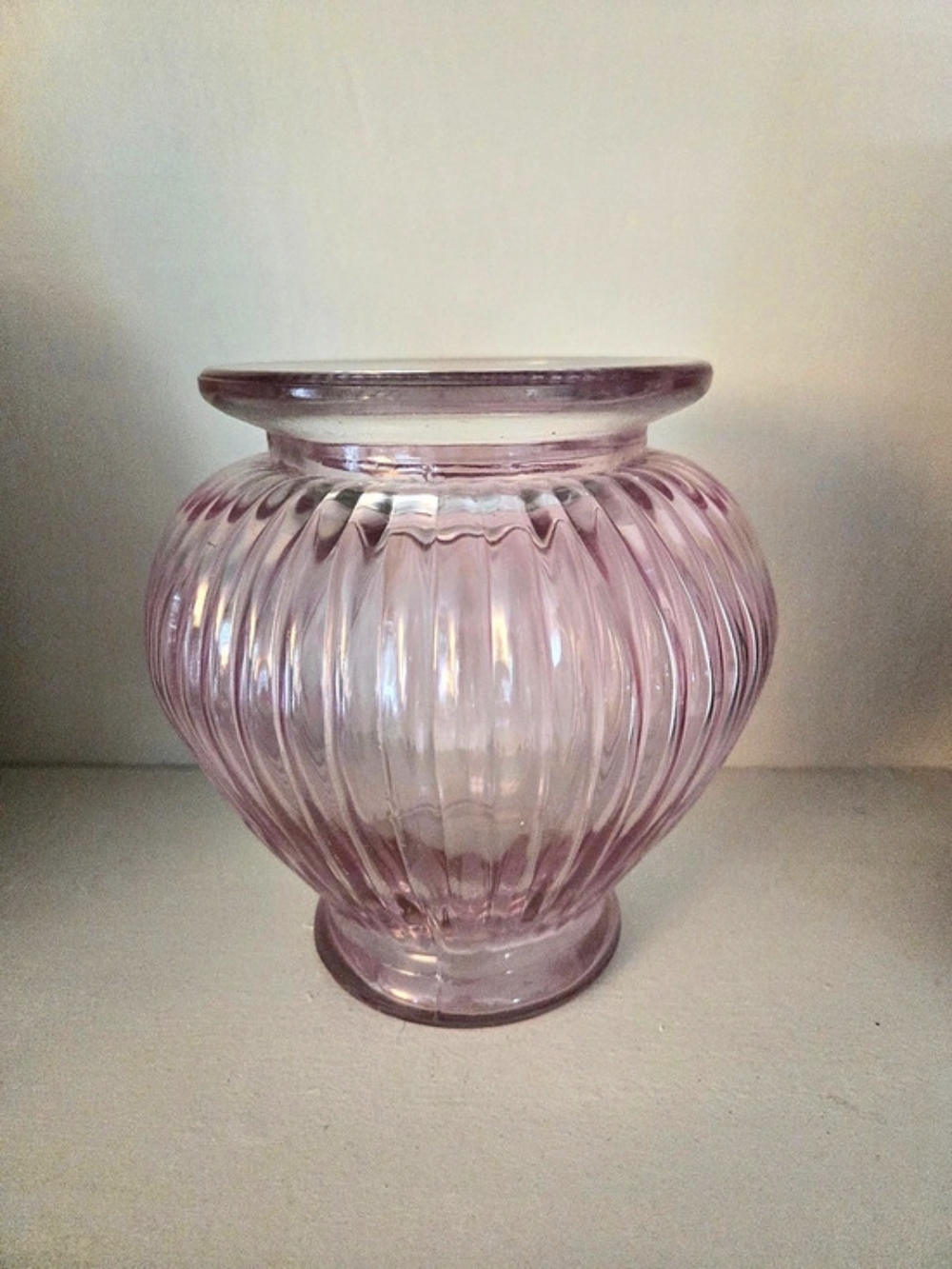 Ribbed Pink Glass Vase